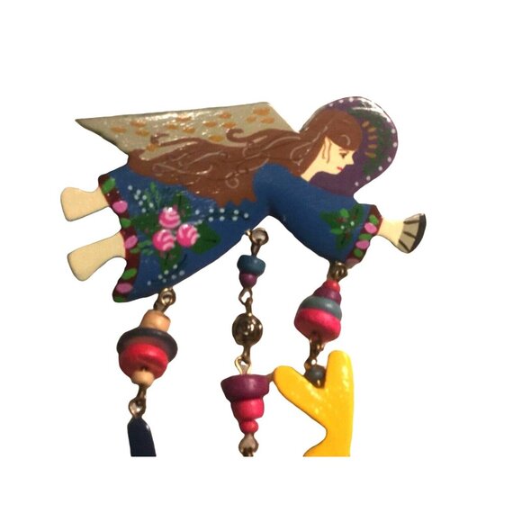 Vintage Hand-Painted Angel Brooch With JOY Charms & Beads - Picture 6 of 9